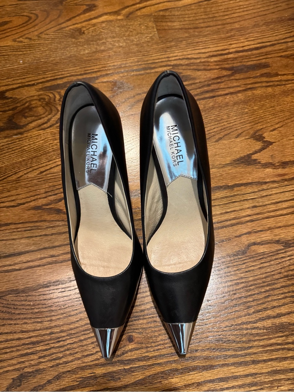 MICHAEL Michael Kors Black Pointed Toe Heels with Silver Cap